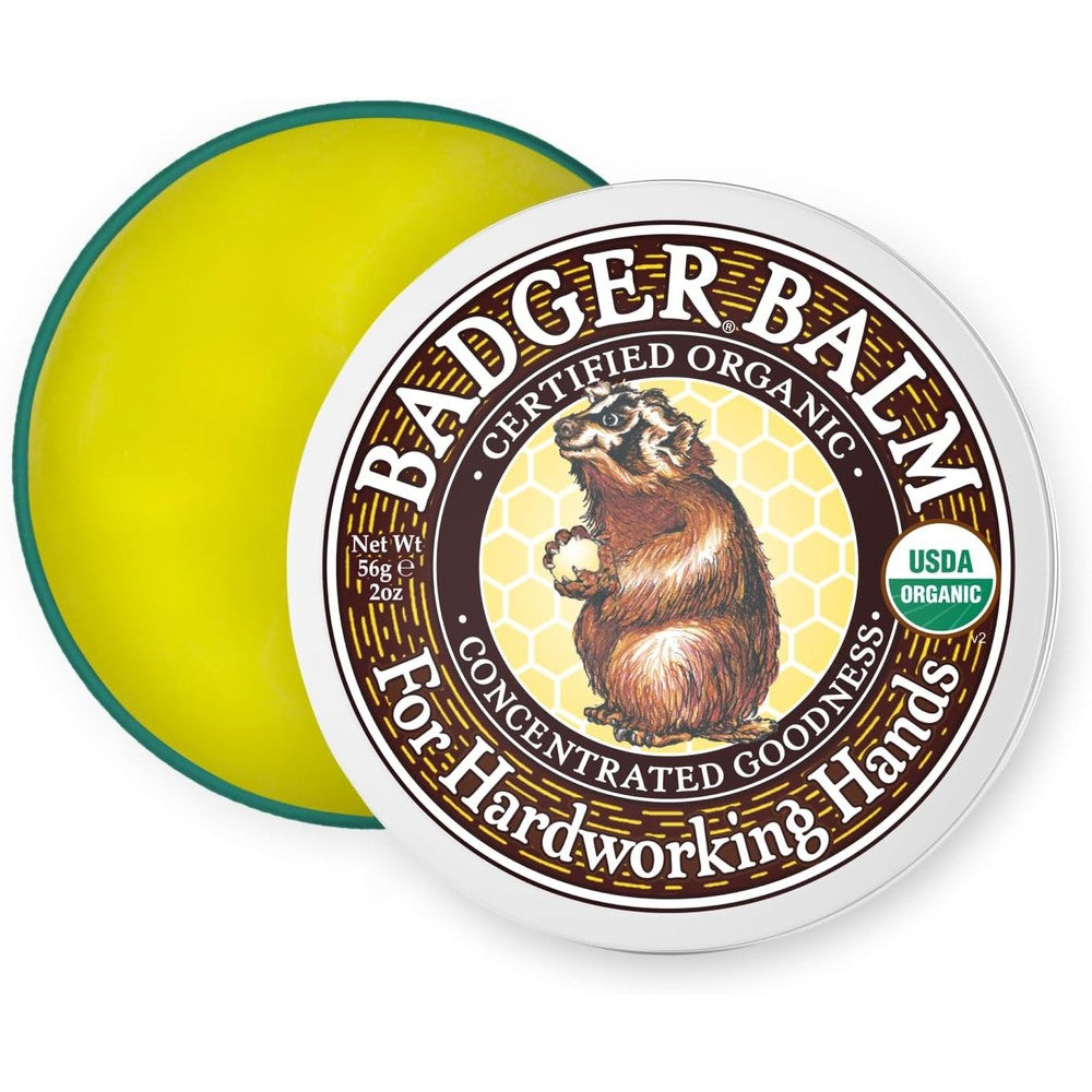 Badger Healing Balm Hard Working Hands Cream 2 Ounce tin front view.