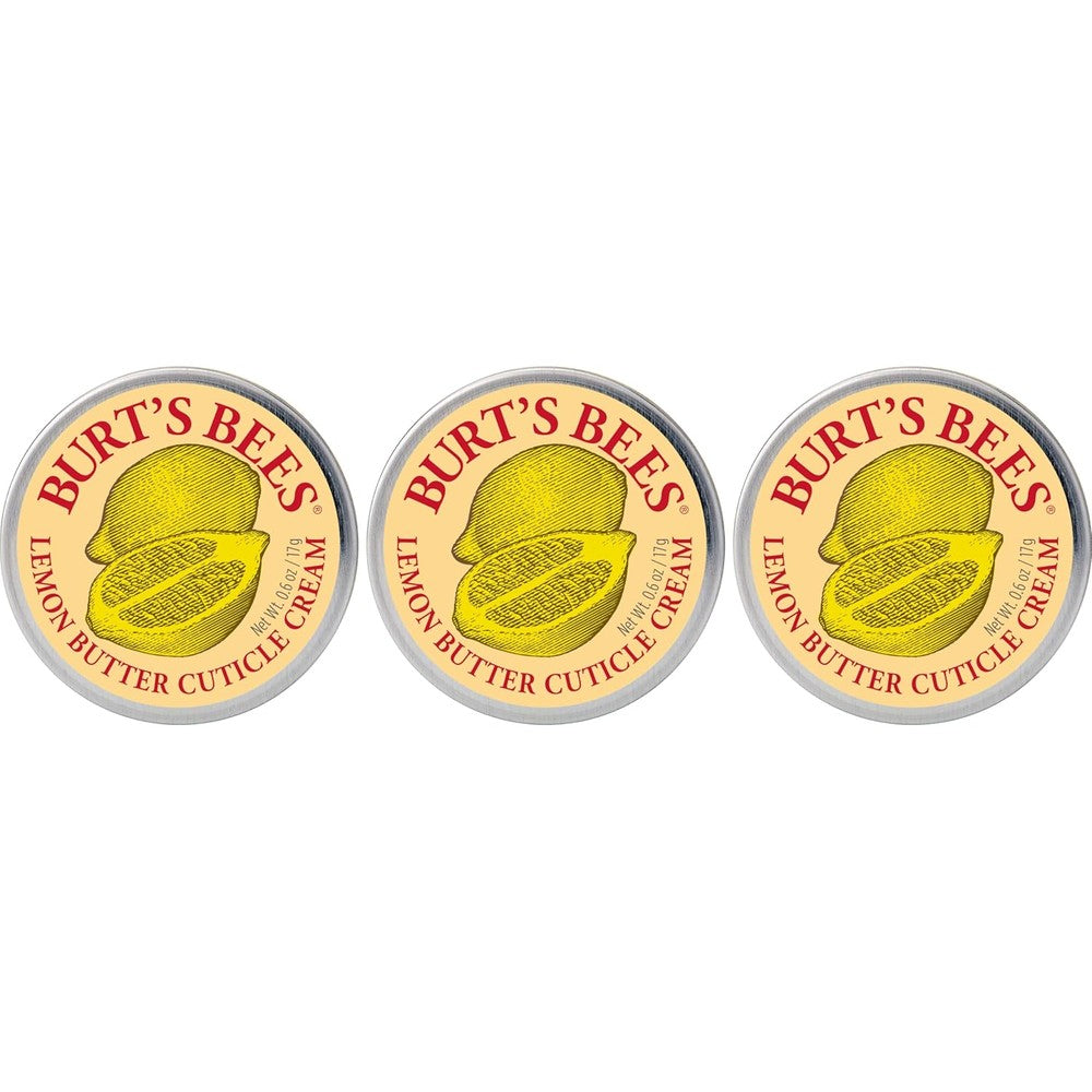 Burt's Bees Lemon Butter Cuticle Cream front view of the 0.6 ounce natural moisturising tin