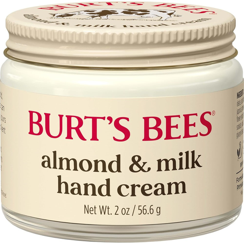 Burt's Bees Almond and Milk Hand Cream two ounce jar front view showing packaging details