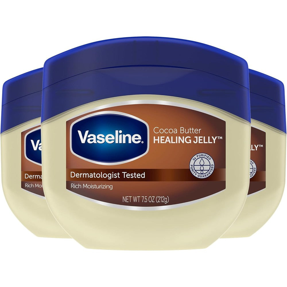Vaseline Blueseal Rich Conditioning Jelly Cocoa Butter three pack front view retail packaging