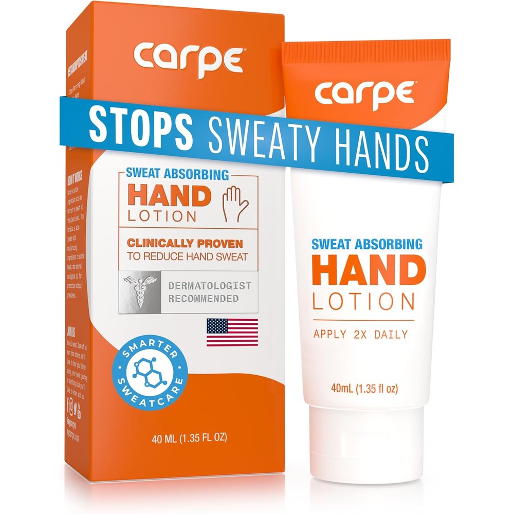 Carpe Sweat Absorbing Hand Lotion 40ml tube front view showing original eucalyptus variant packaging
