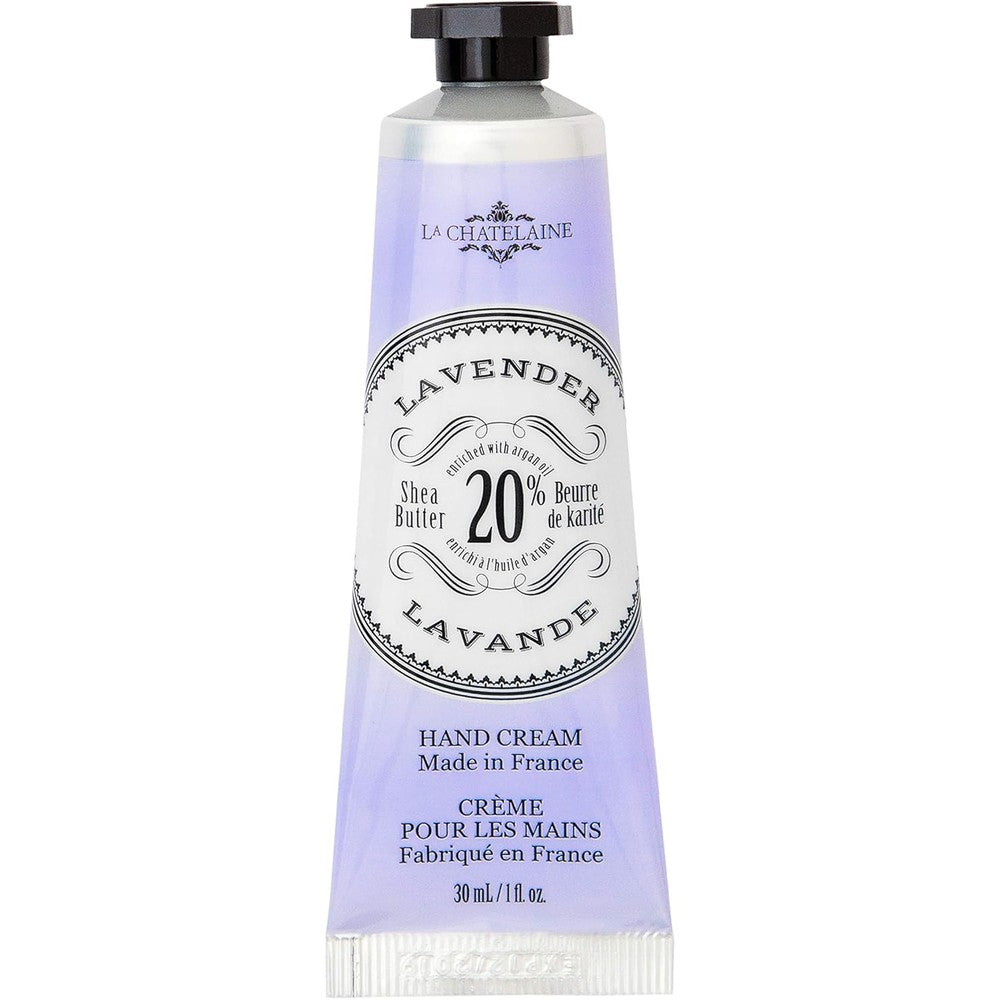La Chatelaine Lavender Hand Cream front view of the one ounce travel tube displaying product branding