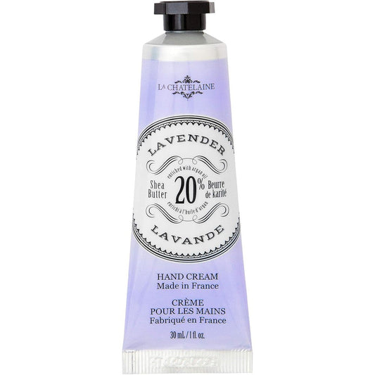 La Chatelaine Lavender Hand Cream front view of the one ounce travel tube displaying product branding