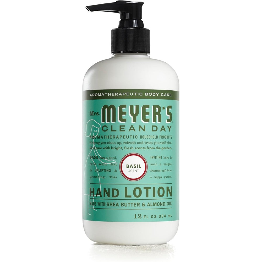 Mrs. Meyers Clean Day Hand Lotion Basil 12 Ounce front view bottle