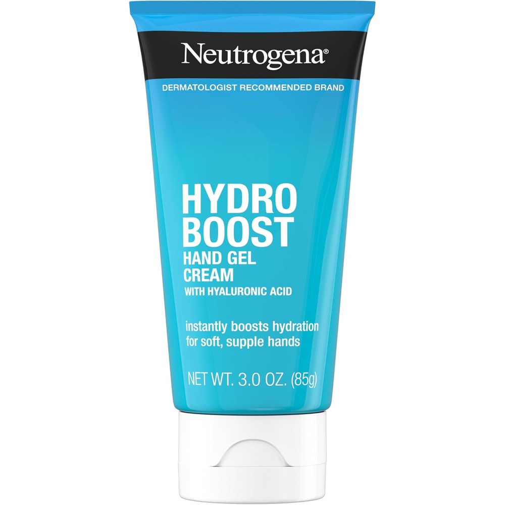 Neutrogena Hydro Boost Hand Gel Cream front view of the three ounce tube displaying hyaluronic acid hydrating benefits.