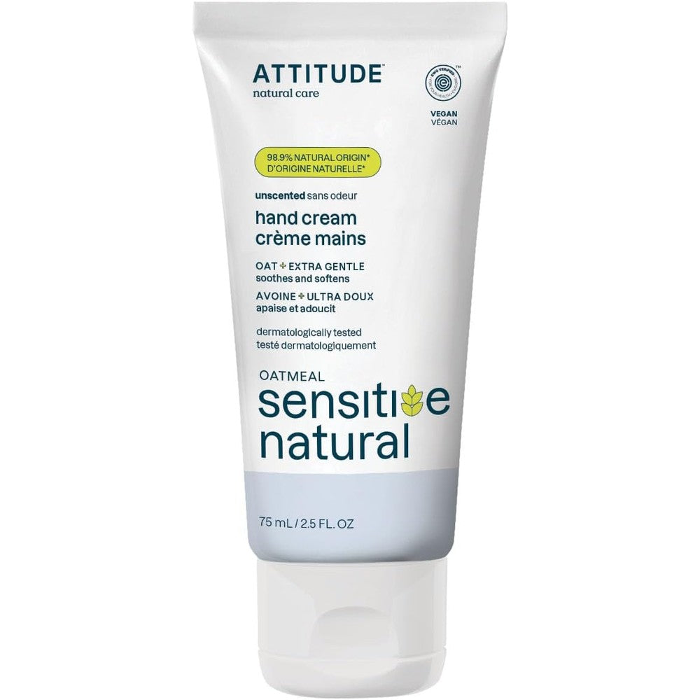 ATTITUDE Unscented Hand Cream for Sensitive Skin front tube view