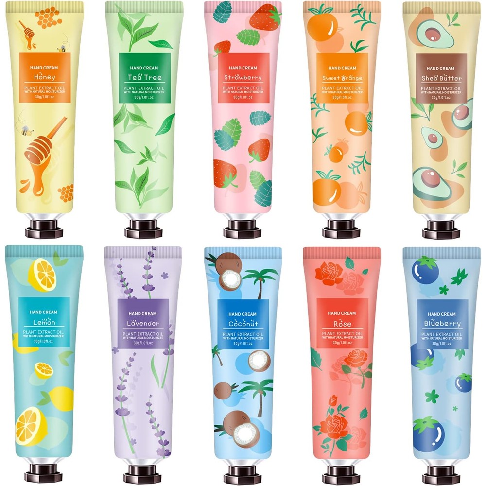 YAERZI 10 pack hand cream gift set front view featuring colorful tubes arranged in a row
