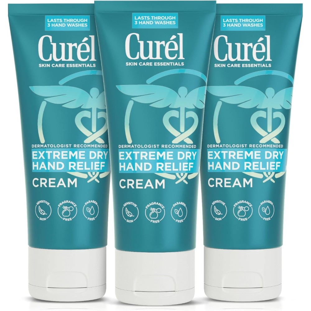 Curel Extreme Dry Hand Relief Cream three ounce pack of three front view