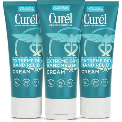 Curel Extreme Dry Hand Relief Cream three ounce pack of three front view
