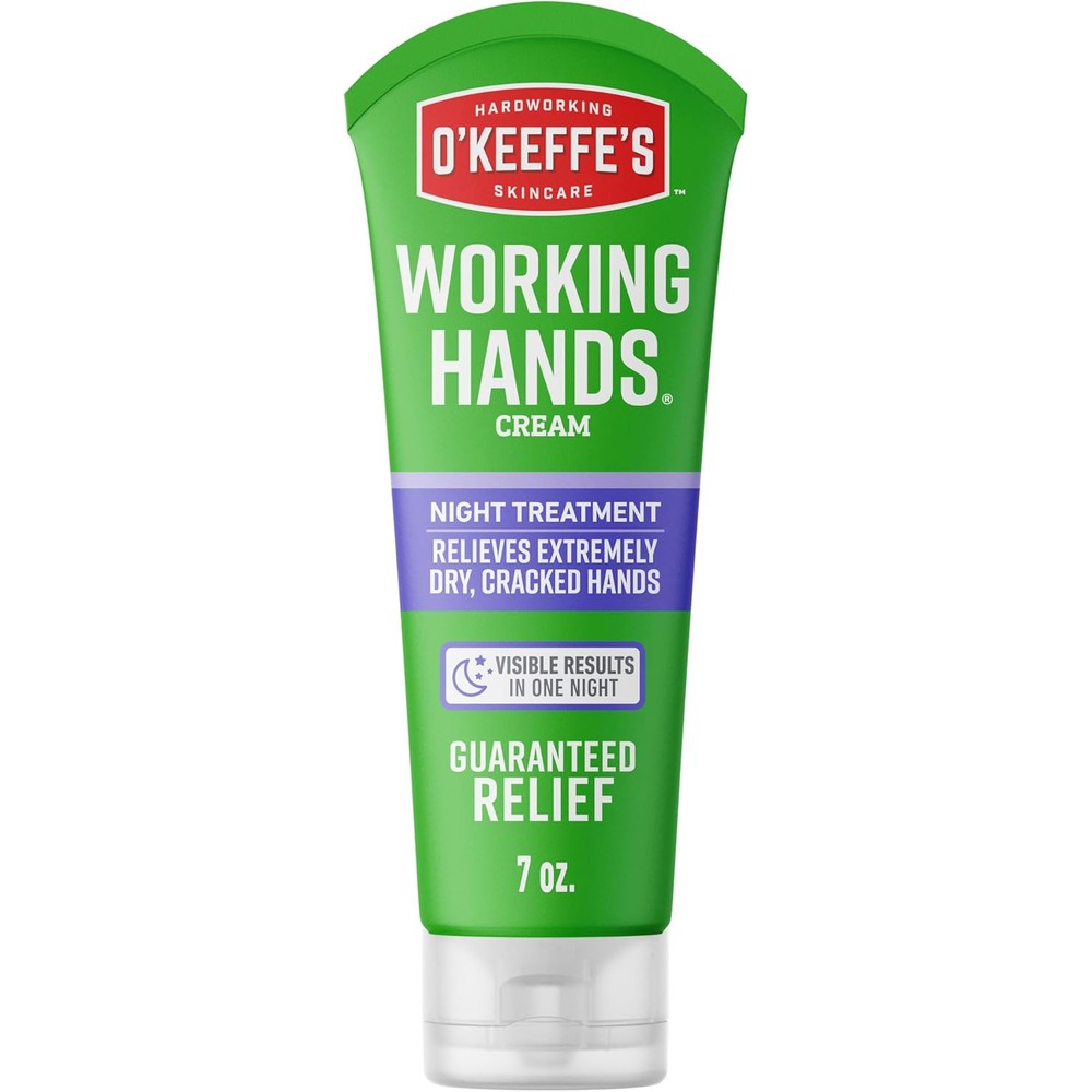 O'Keeffe's Working Hands Night Treatment Hand Cream front view of the seven ounce tube container for repairing cracked skin.