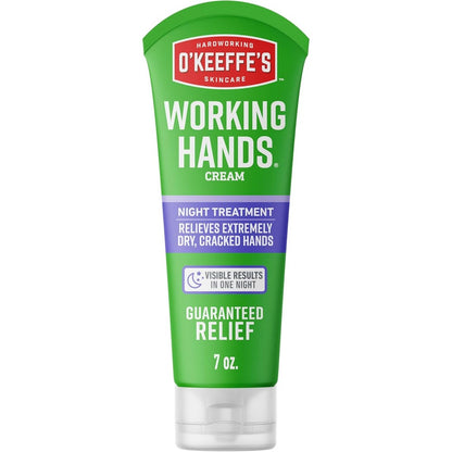 O'Keeffe's Working Hands Night Treatment Hand Cream front view of the seven ounce tube container for repairing cracked skin.