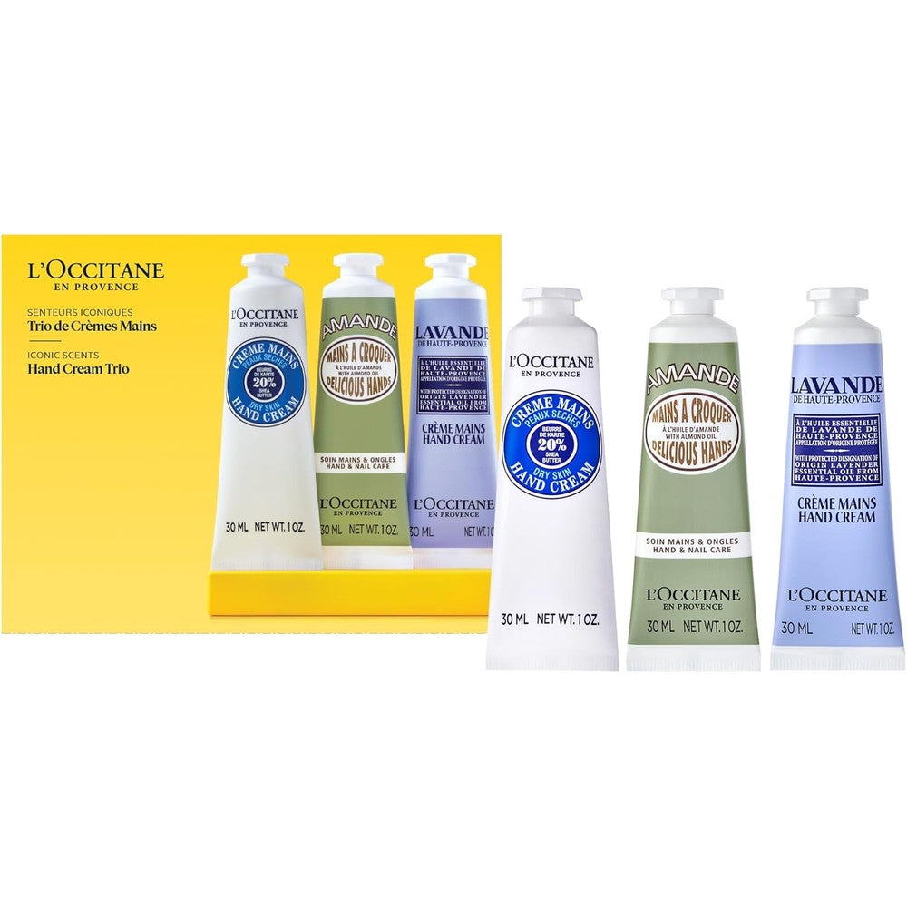 L'Occitane Hand Cream Classics Three Piece Gift Set front view of box