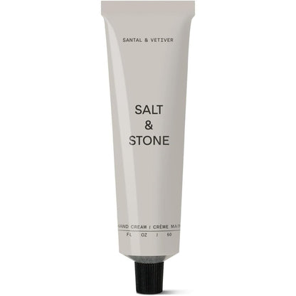 Salt & Stone Santal & Vetiver Hand Cream 2 Fluid Ounce white tube front view luxury packaging