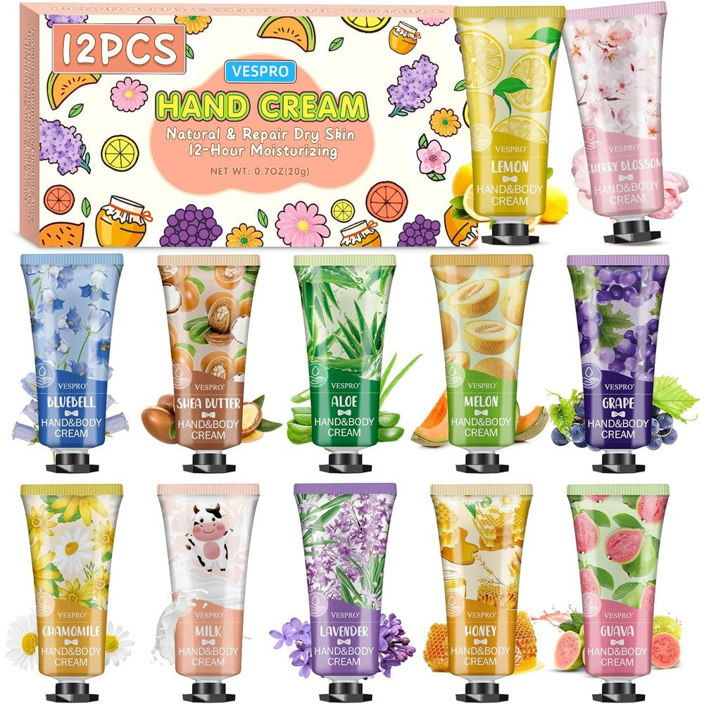 ANKOOY 12 pack hand cream gift set front view showing assorted scented mini lotion tubes