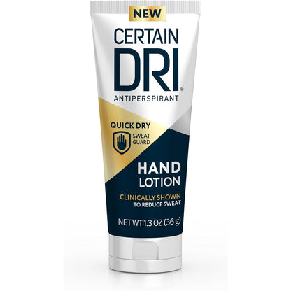 Certain Dri Antiperspirant Hand Lotion front view packaging for sweaty palms treatment