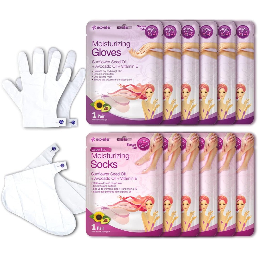Epielle moisturizing hand and foot mask 12 piece set front packaging view