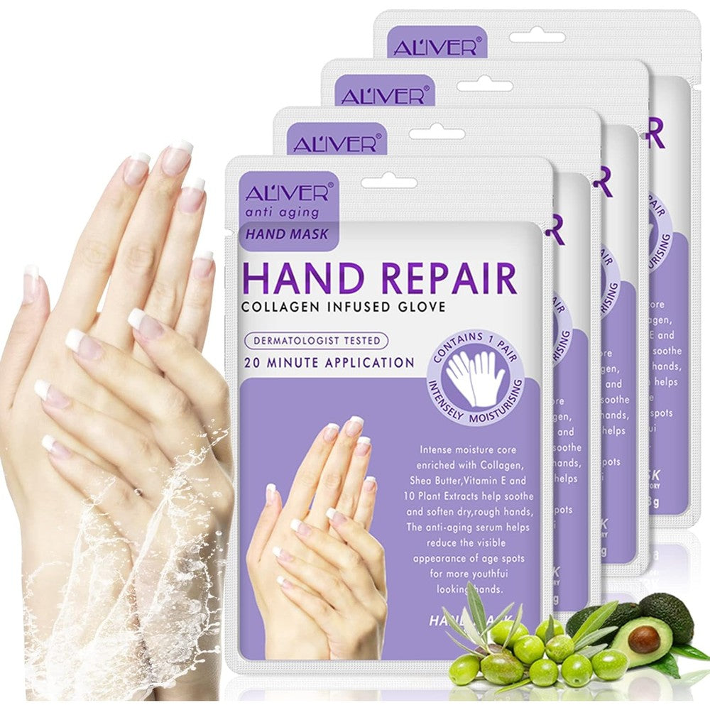 Aiqiusha collagen hand mask gloves 4 pack front view
