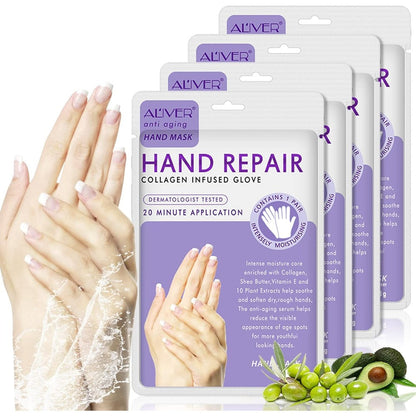 Aiqiusha collagen hand mask gloves 4 pack front view