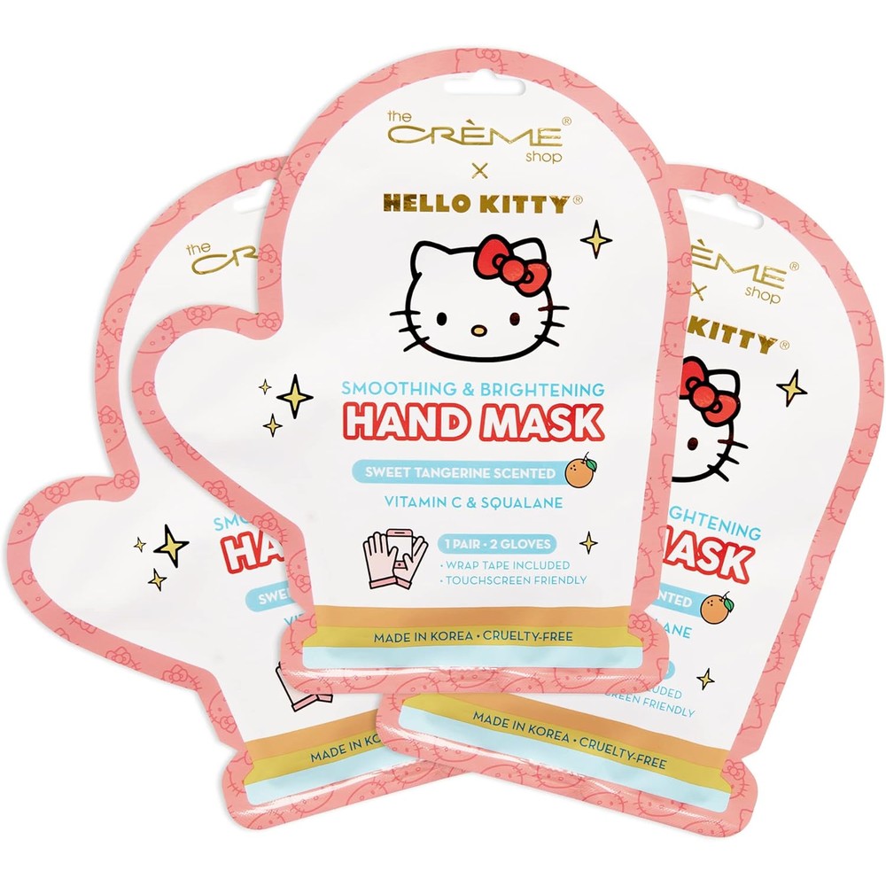 The Crème Shop Hello Kitty Hand Mask Vitamin C and Squalane 3 pack packaging front view