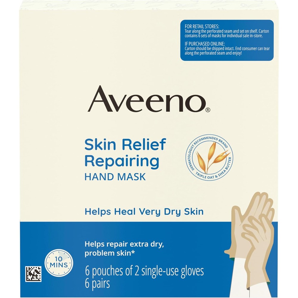 Aveeno Skin Relief Repairing Hand Mask 6 Pairs front view
