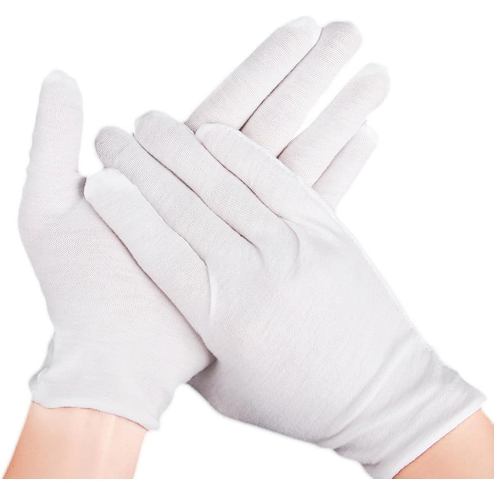 COOBL 12 Pairs White Cotton Gloves front view for eczema relief.