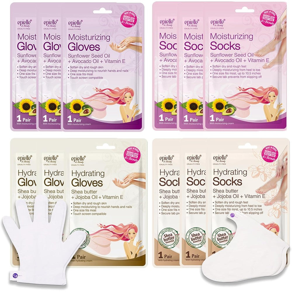 Epielle Hydrating Hand and Foot Mask 12 pack front view for dry skin treatment