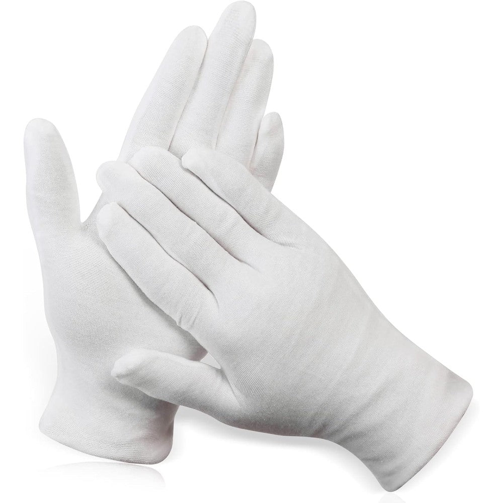 Paxcoo 12 pairs XL white cotton gloves front view for moisturizing