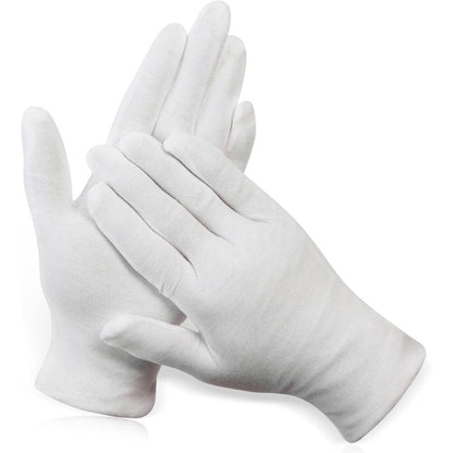 Paxcoo 12 pairs XL white cotton gloves front view for moisturizing