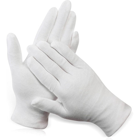 Paxcoo 12 pairs XL white cotton gloves front view for moisturizing