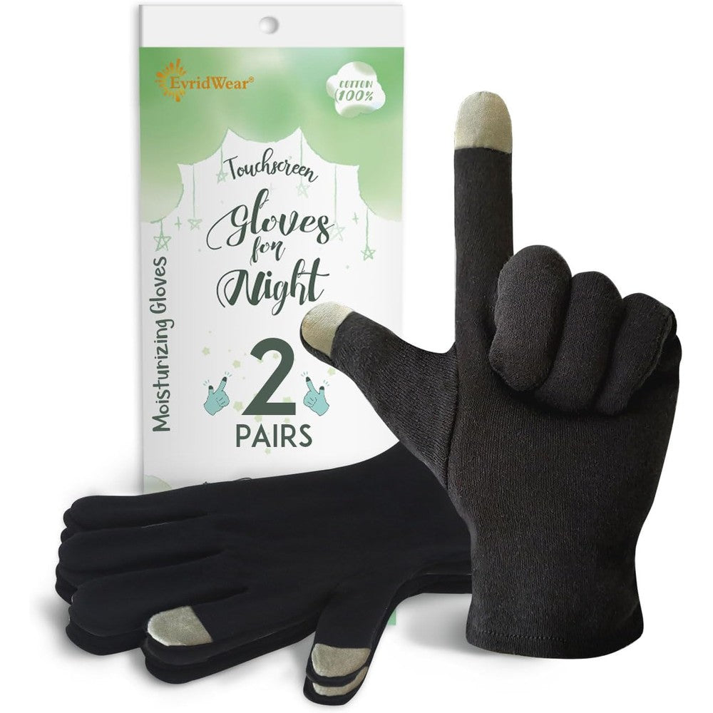 Evridwear 100% Cotton Touchscreen Moisturizing Beauty Gloves front view for dry hand care.