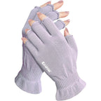 Gsafeme cotton gloves front view showing purple fingerless design