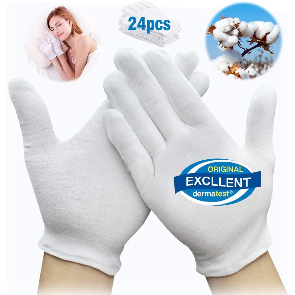 HJDHS 24 piece white cotton moisturizing gloves front view