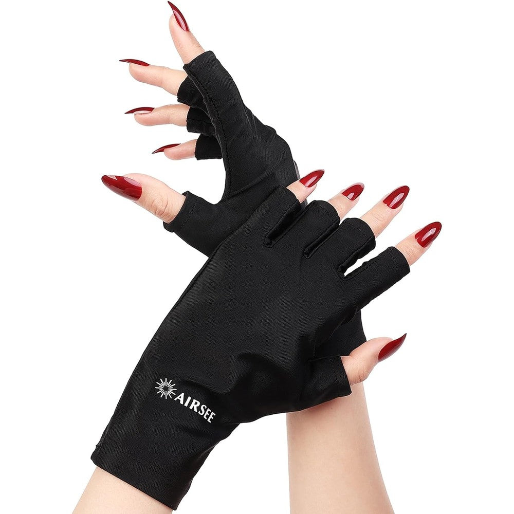 Airsee Premium UPF 50+ UV protection manicure gloves in black front view