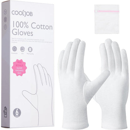 Cooljob 100 percent cotton gloves 6 pairs white moisturizing treatment