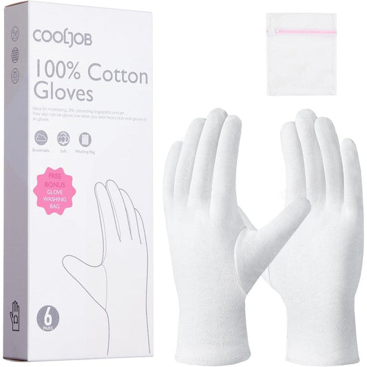 Cooljob 100 percent cotton gloves 6 pairs white moisturizing treatment