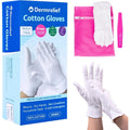 Dermrelief cotton gloves front packaging view showing 7 pairs medium set