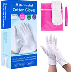 Dermrelief cotton gloves front packaging view showing 7 pairs medium set