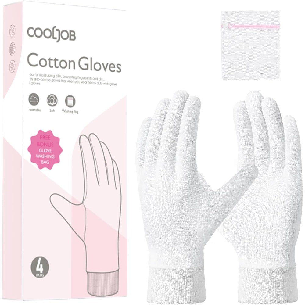 Cooljob soft moisturizing cotton gloves 4 pairs white set