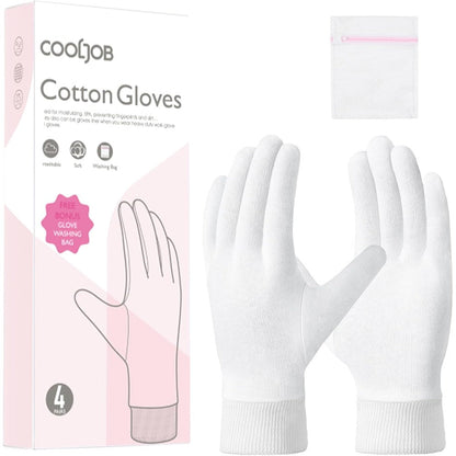 Cooljob soft moisturizing cotton gloves 4 pairs white set