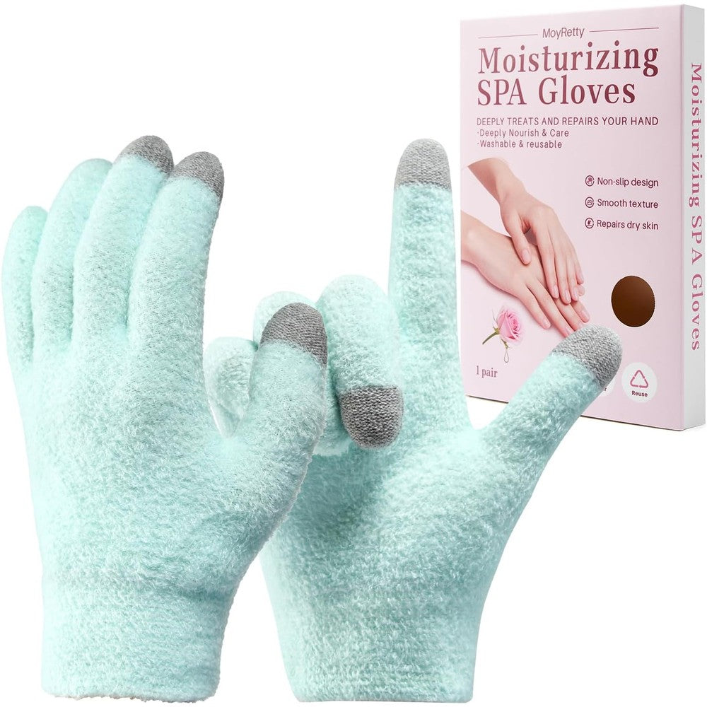 MoyRetty Touchscreen Silicone Moisturizing Gloves Green front view