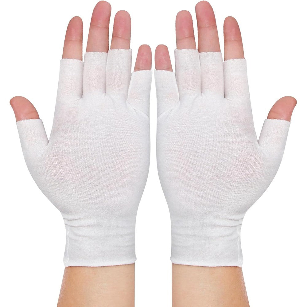 PKRFCJ white fingerless cotton moisturizing gloves front view