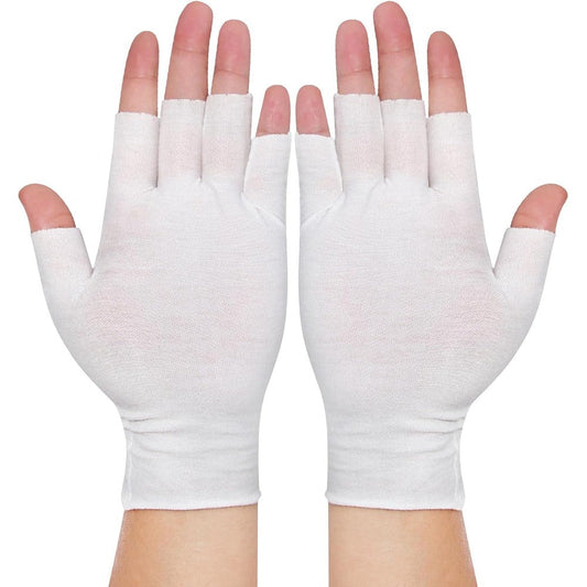 PKRFCJ white fingerless cotton moisturizing gloves front view
