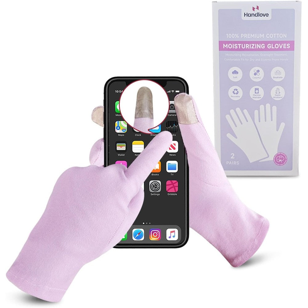 HandLove premium 100 percent cotton moisturizing gloves front view for dry hands