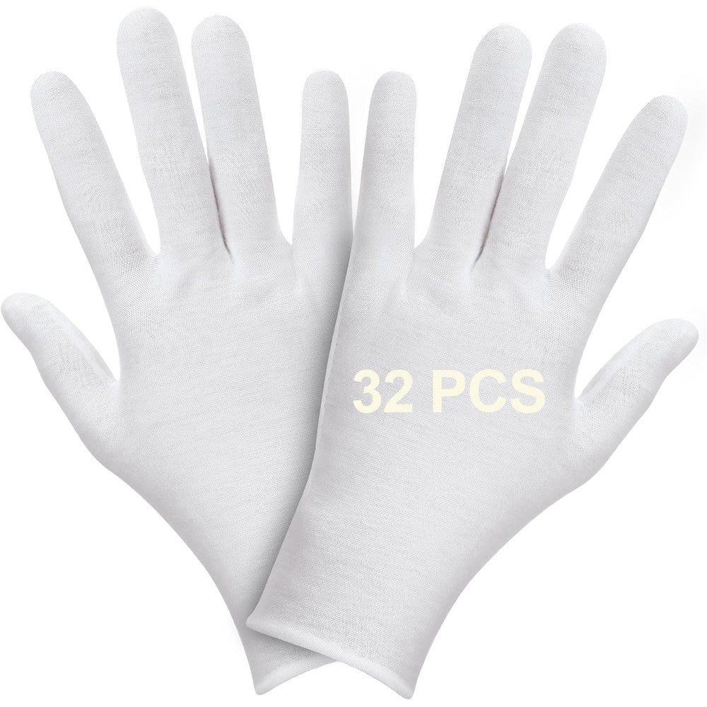 Fotkyxh 32 pieces white cotton gloves for dry hands front view