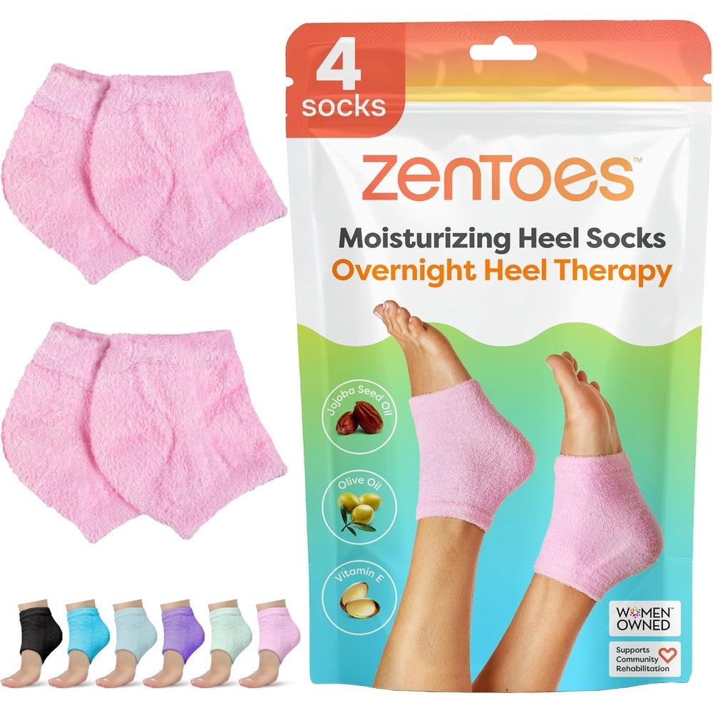 ZenToes moisturizing heel socks fuzzy pink front view
