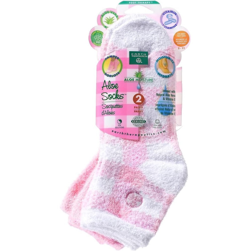 Earth Therapeutics aloe vera infused moisturizing socks in pink plaid double pack