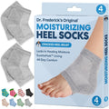 Dr. Frederick's Original Moisturizing Heel Socks front packaging and grey sleeves view