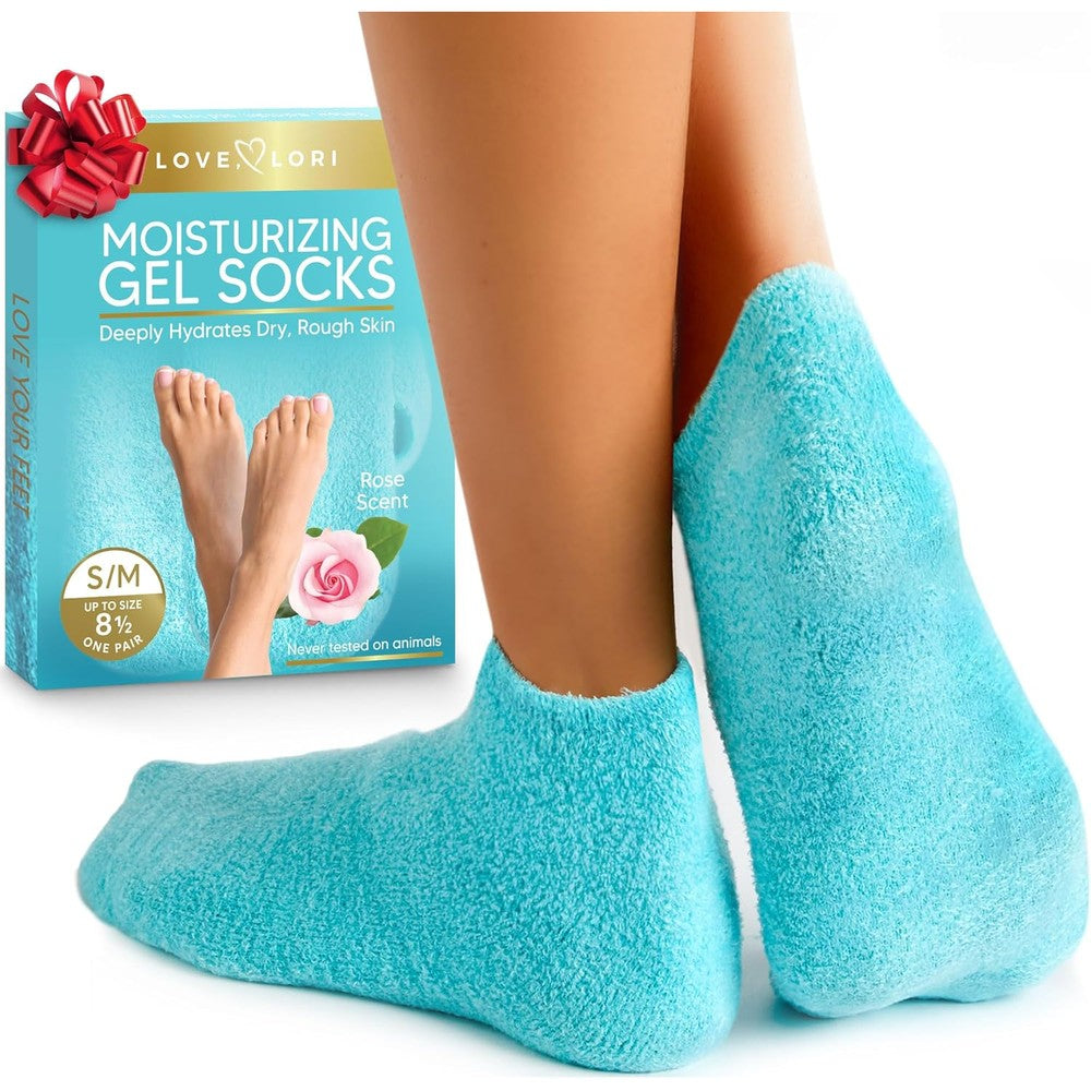Love Lori pink fuzzy moisturizing socks for women with gel lining