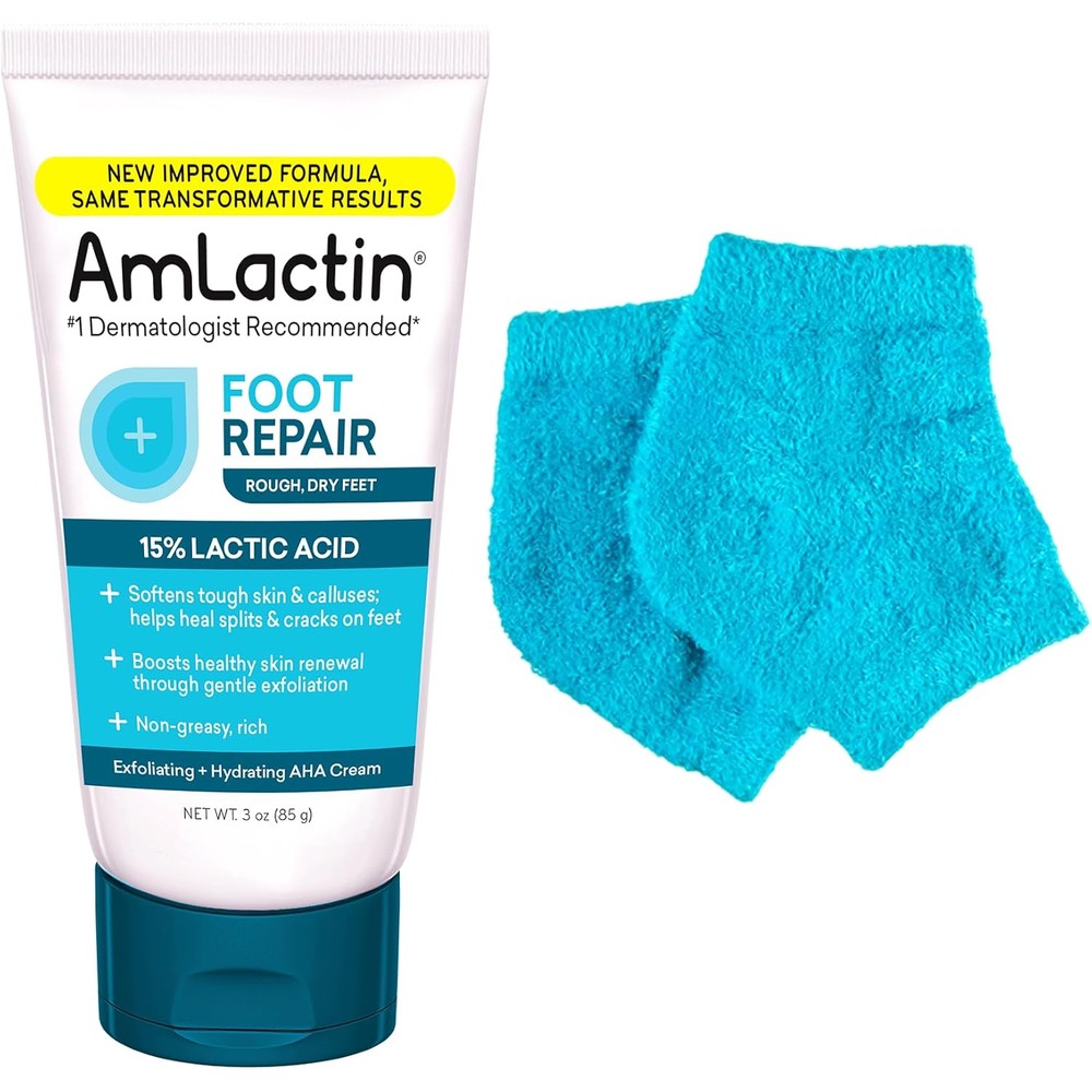 AmLactin Foot Repair Cream with moisturizing socks front view