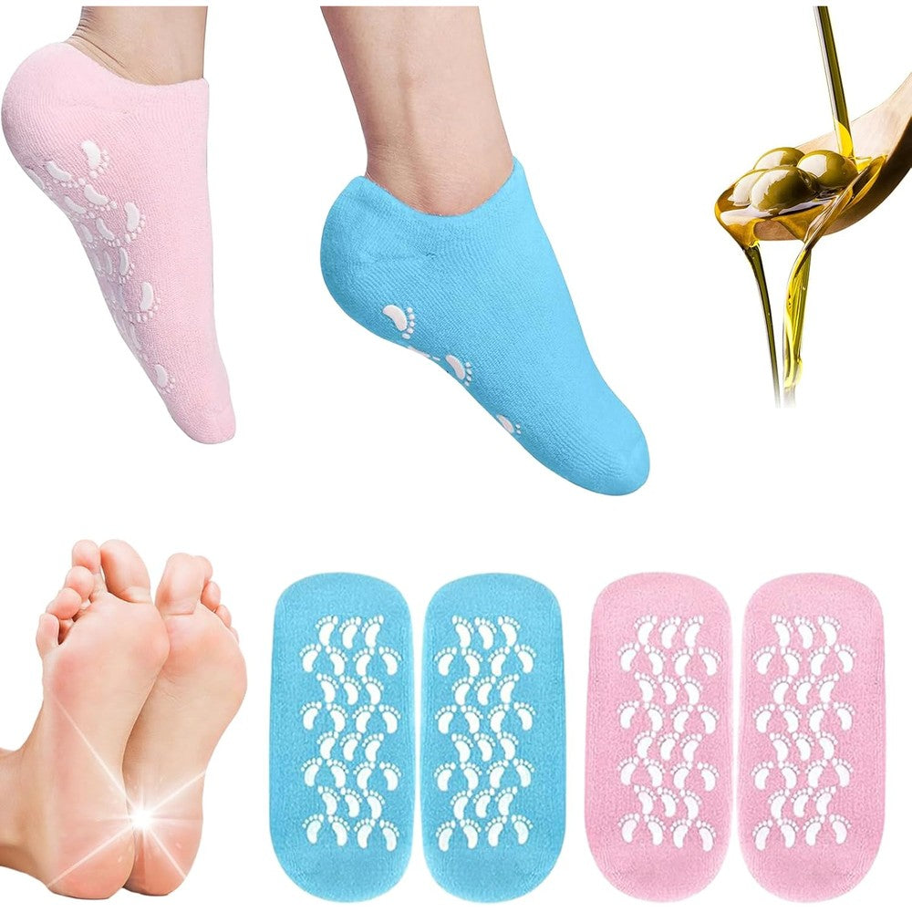 Sagry moisturizing gel socks in pink and blue for dry feet